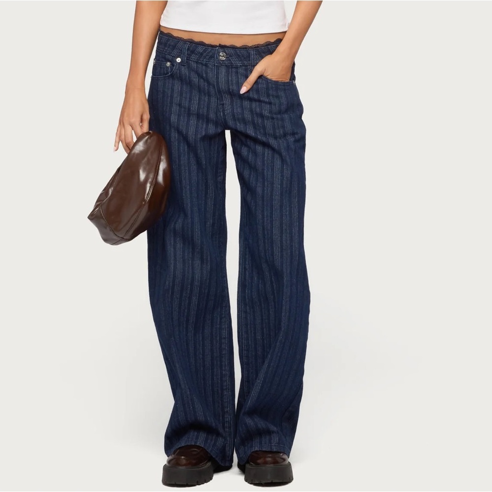 Edikted Lace Trim Low Rise Baggy Jeans